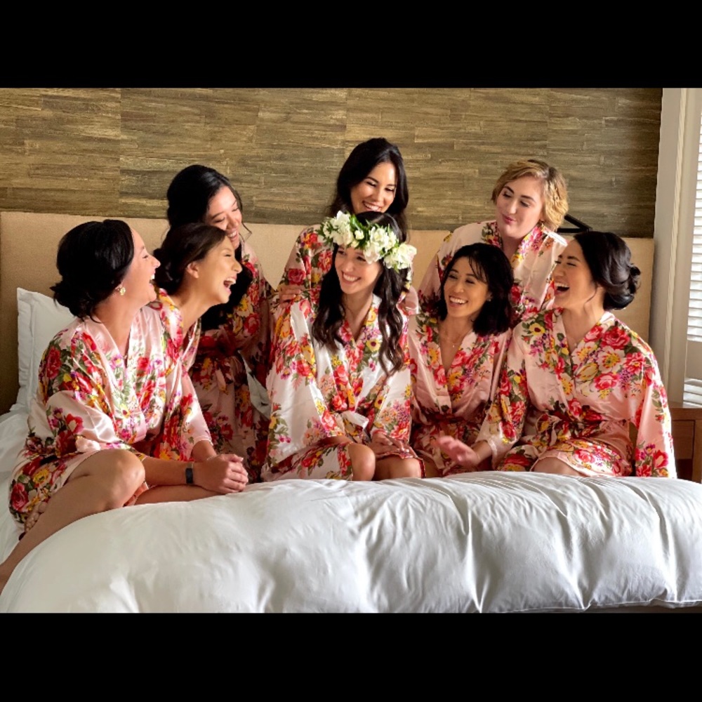 Pink Satin Floral robe -perfect for bridal parties